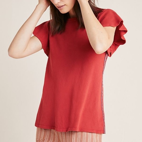 Anthropologie Dolan Left Coast Melinda Embroidered Flutter Sleeve Tee EU… - Picture 1 of 11